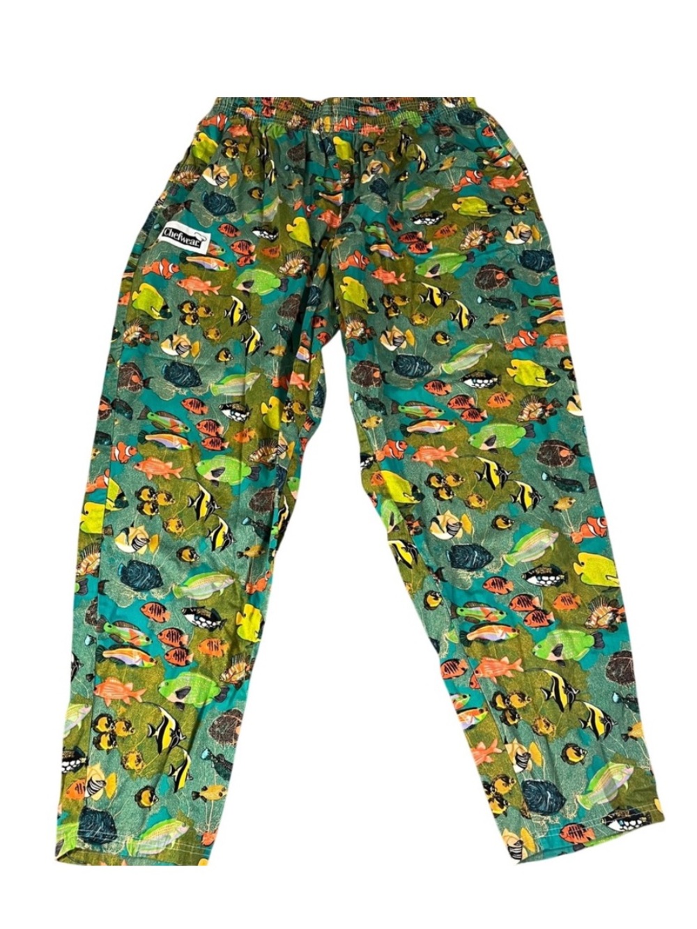 VTG CHEFWEAR MENS SIZE SMALL TROPICAL FISH, PRINT ELASTIC WAIST DRAWSTRING